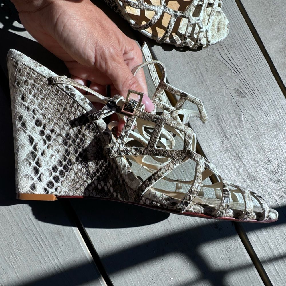 Schutz Python Snakeskin Wedge Sandals Size 10 | Exotic Luxe Statement Heels - Picture 2 of 7